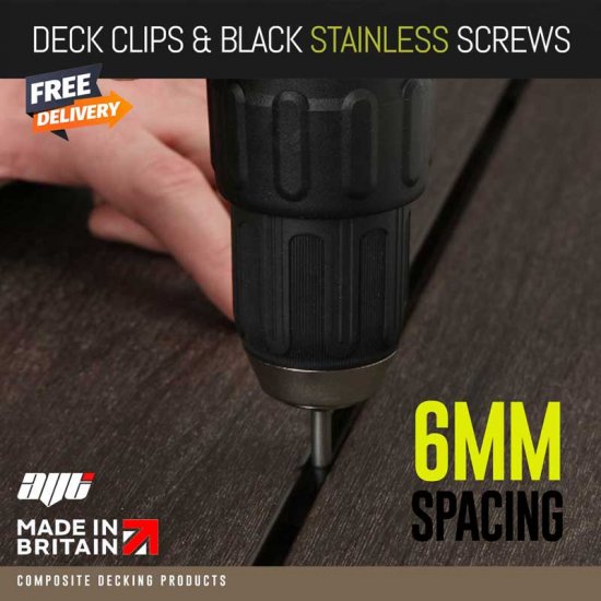 Composite Decking Clips & Black Stainless Screws 6MM Spacing