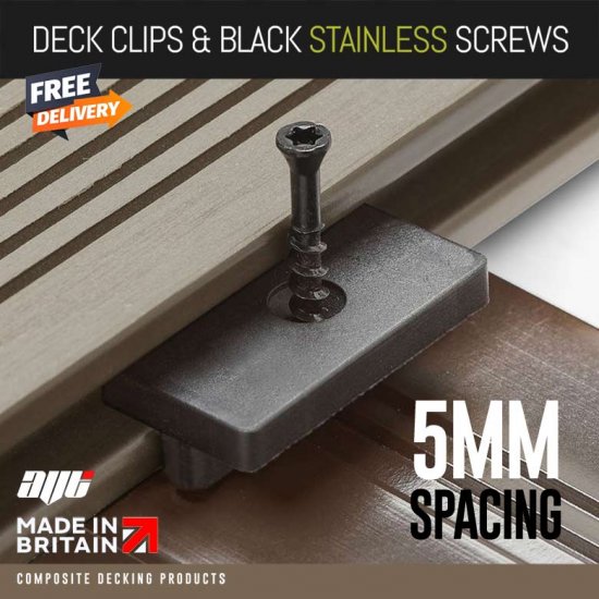 Composite Decking Clips & Black Stainless Screws 5MM Spacing