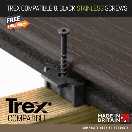 TREX Compatible Composite Decking Clips & Black Stainless Screws