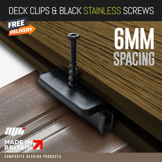 Composite Decking Clips & Black Stainless Screws 6MM Spacing