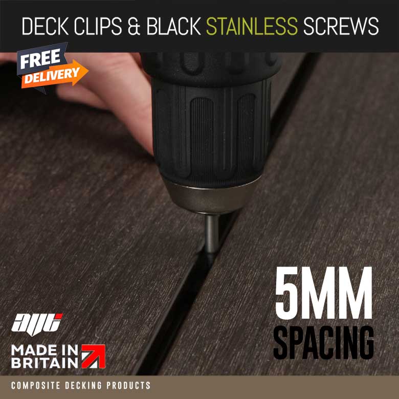 Composite Decking Clips & Black Stainless Screws 5MM Spacing